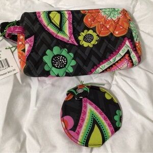 VERA BRADLEY~ Ziggy Zinnia~Small Cosmetic Zippered Pouch & Compact Mirror~ NWT